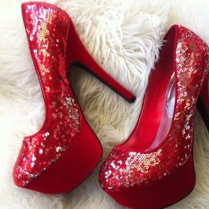 Qupid Shoes - πRed sequin glitter platform 5β stiletto Qupid Shoes - πRed sequin glitter platform 5β stiletto